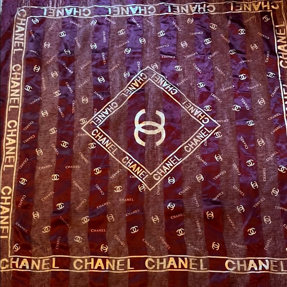 CHANEL Deep Red Monogram Scarf